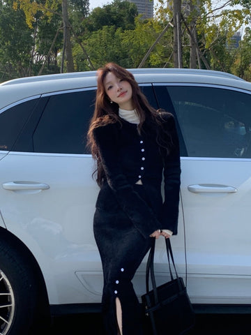 Yipinpay Spring 2 Piece Dress Set Pink Knitted Sweater Clothing Casual Cardigan Tops + Slim Elegant Midi Skirt Korea Suit Woman Chic